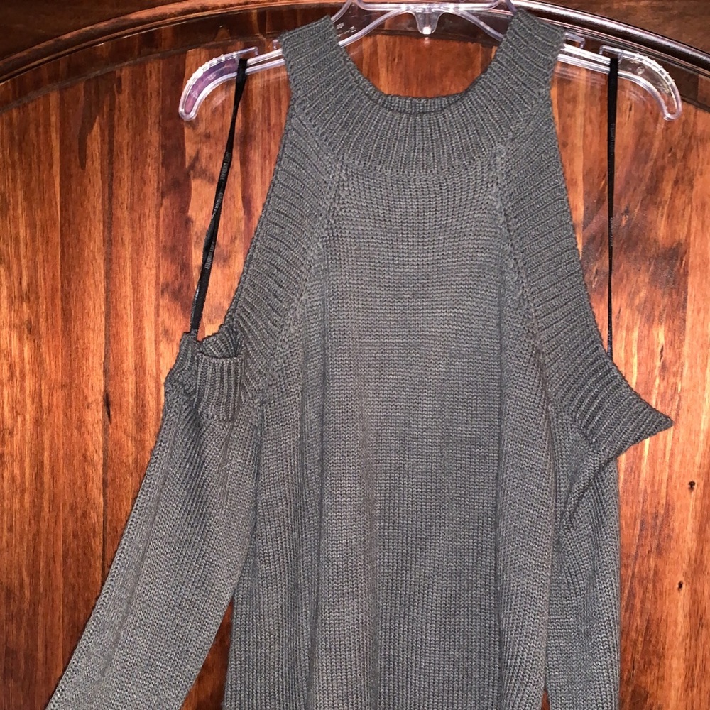 Grey Cold Shoulder Sweater